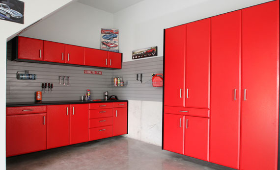Garage Cabinet Storage System in Red