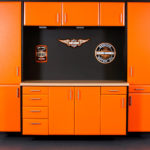 Custom Garage Cabinets Orange and Black Harley-Davidson Themed Cabinets