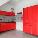 Custom Garage Cabinets Red and Pegboard